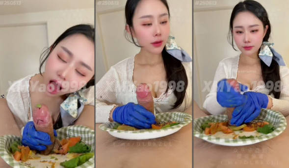 推特性爱大师95后绿帽情侣美腿女王「汐梦瑶」《芥末鸡巴刺身十精液寿司》鸡巴涂抹上芥末口爆，再吐到寿司上全部吃掉！